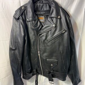 Unik Black Leather Bomber-Style Motorcycle Jacket